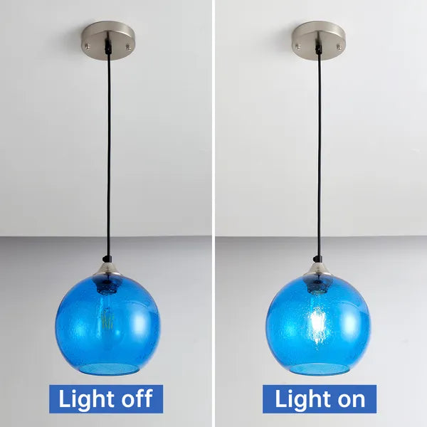 Aeelleea Light Blue Glass Pendant Lights, 7.9 in Globe Pendant Light Fixture 2 Pack for Kitchen Island Bedroom Dining Room