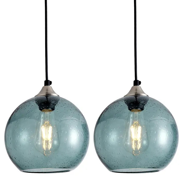 Aeelleea Light Green Glass Pendant Lights, 7.9 in Globe Pendant Light Fixture 2 Pack for Kitchen Island Bedroom Dining Room