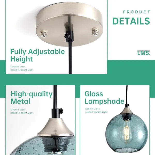Aeelleea Light Green Glass Pendant Lights, 7.9 in Globe Pendant Light Fixture 2 Pack for Kitchen Island Bedroom Dining Room