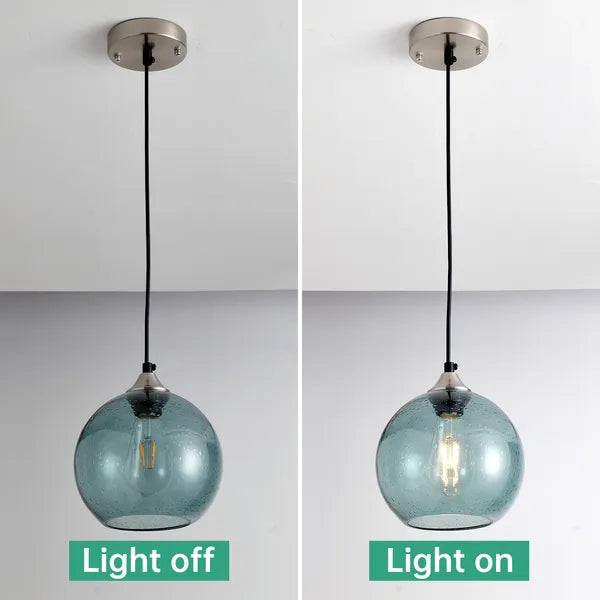 Aeelleea Light Green Glass Pendant Lights, 7.9 in Globe Pendant Light Fixture 2 Pack for Kitchen Island Bedroom Dining Room
