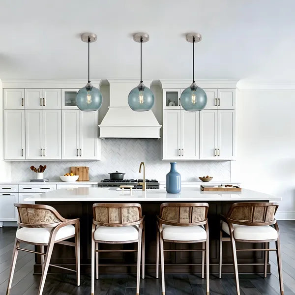 Aeelleea Light Green Glass Pendant Lights, 7.9 in Globe Pendant Light Fixture 2 Pack for Kitchen Island Bedroom Dining Room