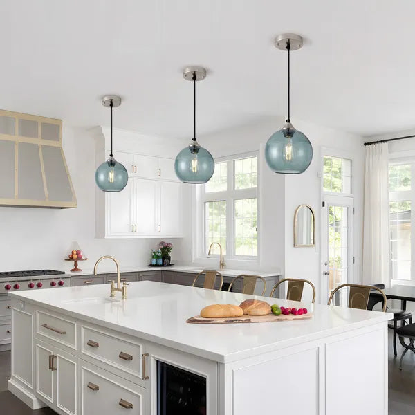 Aeelleea Light Green Glass Pendant Lights, 7.9 in Globe Pendant Light Fixture 2 Pack for Kitchen Island Bedroom Dining Room