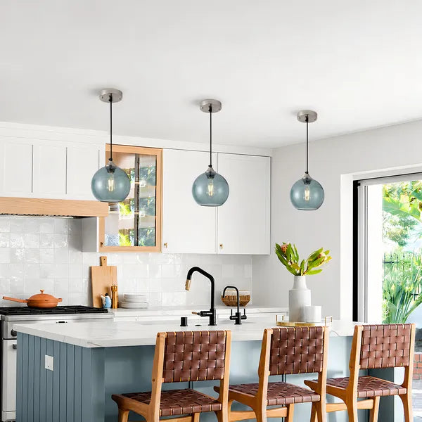 Aeelleea Light Green Glass Pendant Lights, 7.9 in Globe Pendant Light Fixture 2 Pack for Kitchen Island Bedroom Dining Room