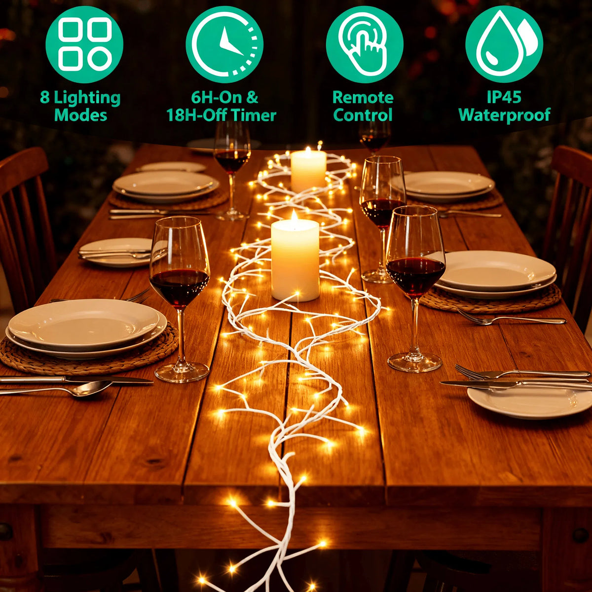 7.87ft Plug-In Lighted Birch Garland, 144 Warm White LED Lights, 8 Modes, Remote & 6H Timer, IP45 Waterproof, Christmas Decor