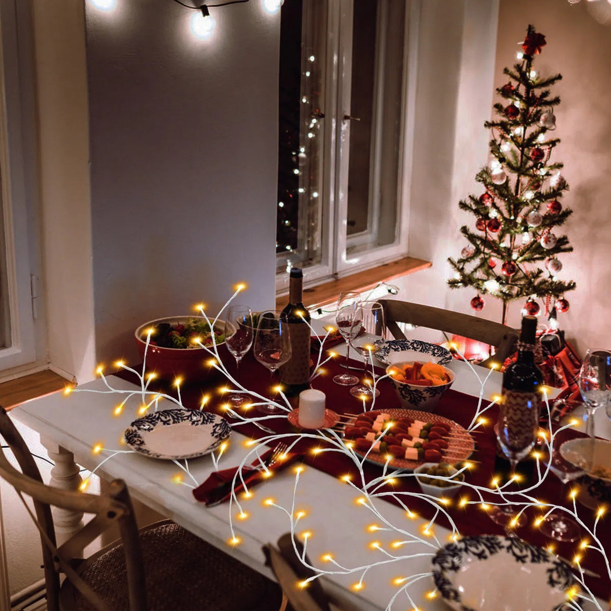 7.87ft Plug-In Lighted Birch Garland, 144 Warm White LED Lights, 8 Modes, Remote & 6H Timer, IP45 Waterproof, Christmas Decor