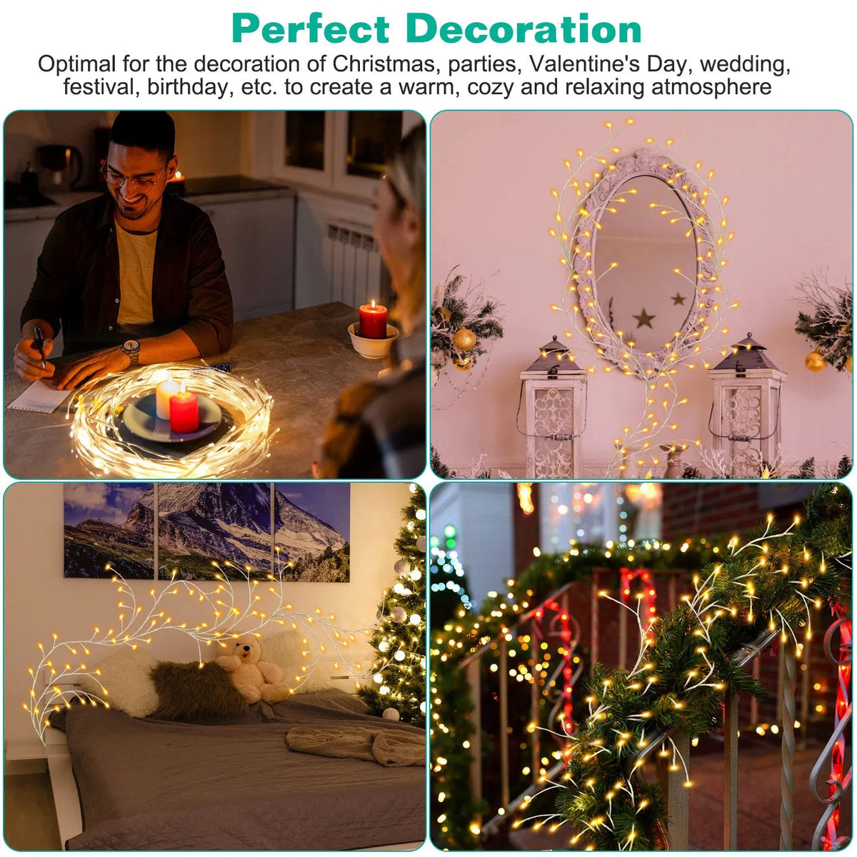 7.87ft Plug-In Lighted Birch Garland, 144 Warm White LED Lights, 8 Modes, Remote & 6H Timer, IP45 Waterproof, Christmas Decor