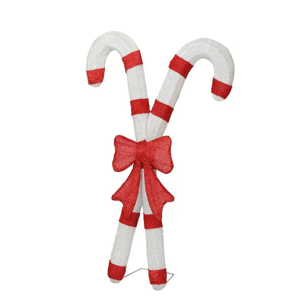 Aeelleea Lighted Candy Cane Christmas Decor with Red Bow, 2D 100 Warm White LED Lights, Indoor Outdoor Holiday Yard Decoration