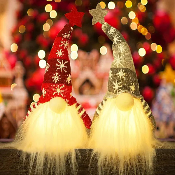 Aeelleea Lighted Christmas Gnome Set of 2, Handmade Plush Scandinavian Tomte, Battery Operated Light Up Elf Tabletop Holiday Decor
