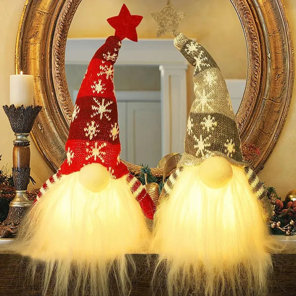 Aeelleea Lighted Christmas Gnome Set of 2, Handmade Plush Scandinavian Tomte, Battery Operated Light Up Elf Tabletop Holiday Decor