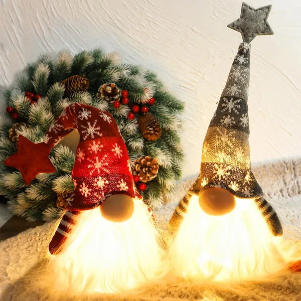 Aeelleea Lighted Christmas Gnome Set of 2, Handmade Plush Scandinavian Tomte, Battery Operated Light Up Elf Tabletop Holiday Decor