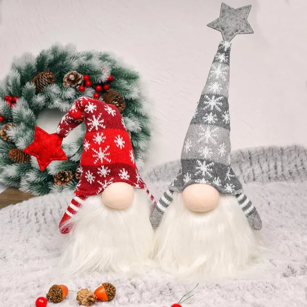 Aeelleea Lighted Christmas Gnome Set of 2, Handmade Plush Scandinavian Tomte, Battery Operated Light Up Elf Tabletop Holiday Decor