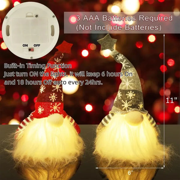 Aeelleea Lighted Christmas Gnome Set of 2, Handmade Plush Scandinavian Tomte, Battery Operated Light Up Elf Tabletop Holiday Decor