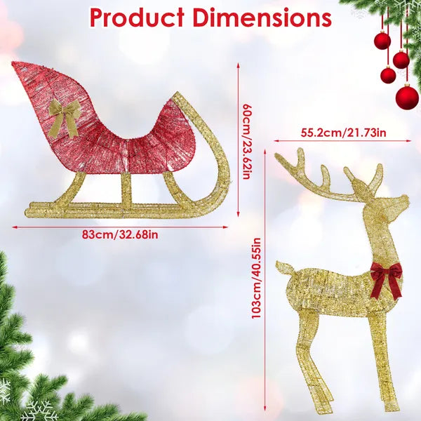 Lighted Christmas Reindeer & Sleigh Indoor Outdoor Christmas Decoration