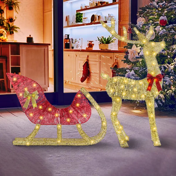 Lighted Christmas Reindeer & Sleigh Indoor Outdoor Christmas Decoration