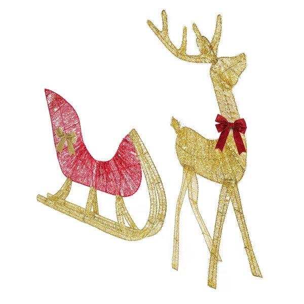 Lighted Christmas Reindeer & Sleigh Indoor Outdoor Christmas Decoration