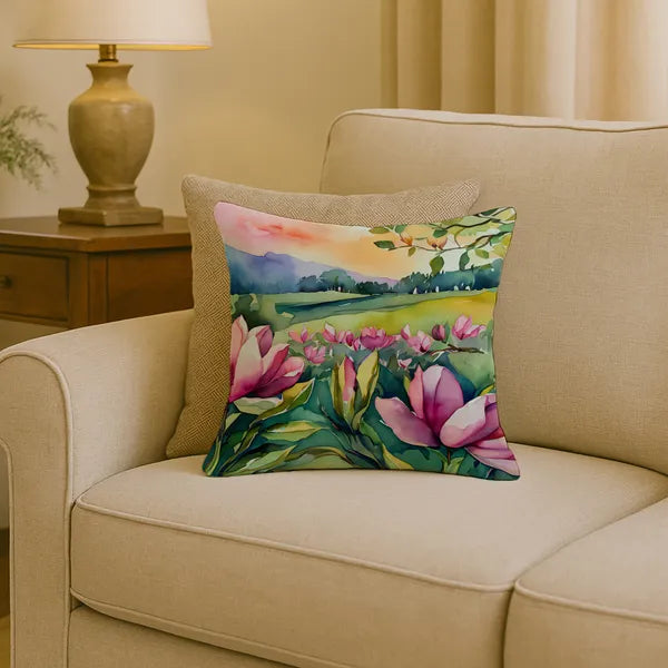 Aeelleea Louisiana Magnolias Watercolor Pillow 18x18 Machine Washable Indoor Outdoor