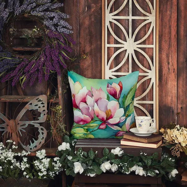 Aeelleea Louisiana Magnolias Watercolor Pillow 18x18 Machine Washable Indoor Outdoor