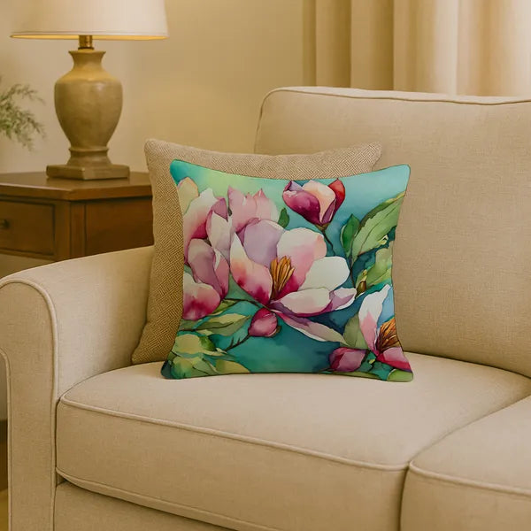 Aeelleea Louisiana Magnolias Watercolor Pillow 18x18 Machine Washable Indoor Outdoor