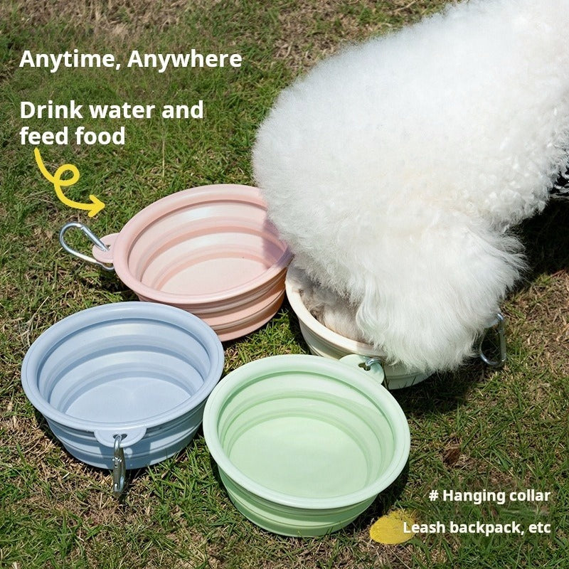Portable Collapsible Dog Bowl, Foldable Silicone Travel Pet Bowl with Carabiner Clip, Lightweight Food & Water Bowl for Dogs and Cats Outdoor Walking Hiking Camping