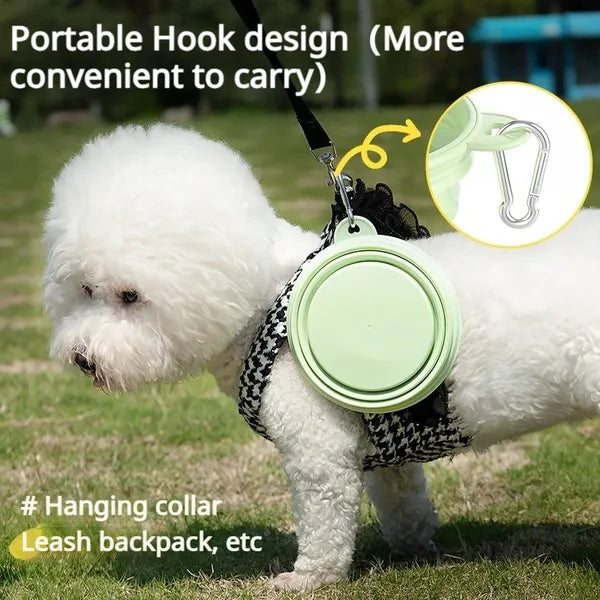 Portable Collapsible Dog Bowl, Foldable Silicone Travel Pet Bowl with Carabiner Clip, Lightweight Food & Water Bowl for Dogs and Cats Outdoor Walking Hiking Camping