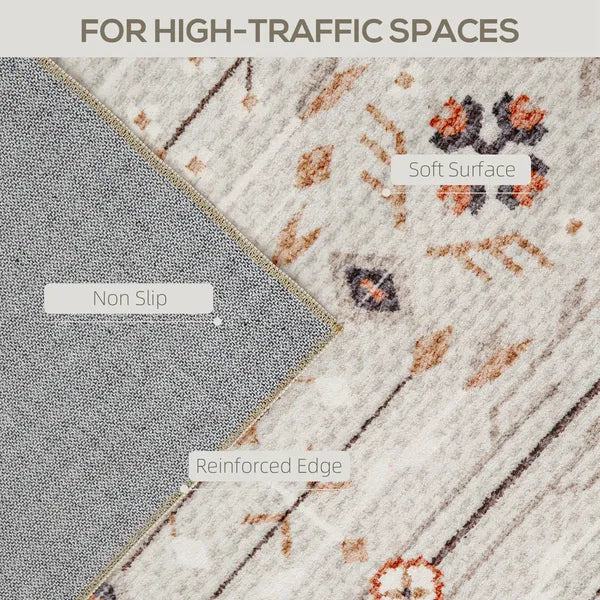 Machine Washable 4'x6' Boho Flannel Area Rug, Non-Slip Brown Printed Floor Carpet for Living Room, Bedroom & Dining Room