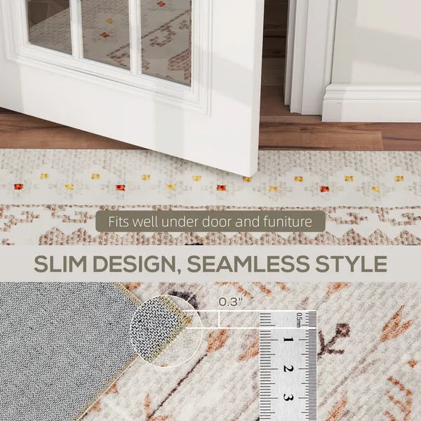 Machine Washable 4'x6' Boho Flannel Area Rug, Non-Slip Brown Printed Floor Carpet for Living Room, Bedroom & Dining Room