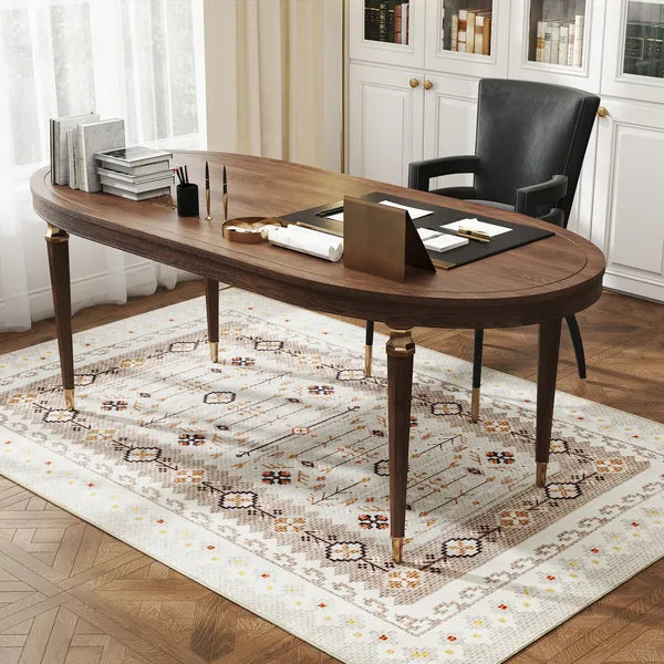 Machine Washable 4'x6' Boho Flannel Area Rug, Non-Slip Brown Printed Floor Carpet for Living Room, Bedroom & Dining Room