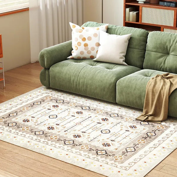 Machine Washable 4'x6' Boho Flannel Area Rug, Non-Slip Brown Printed Floor Carpet for Living Room, Bedroom & Dining Room