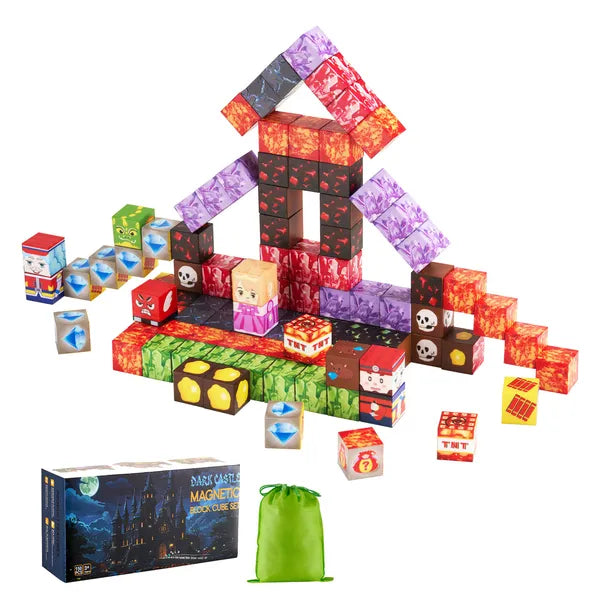 This 150-piece Dark Castle magnetic cube set is STEM educational toy for kids aged 3+. Single block size: 0.8 × 0.8 × 0.8 in.