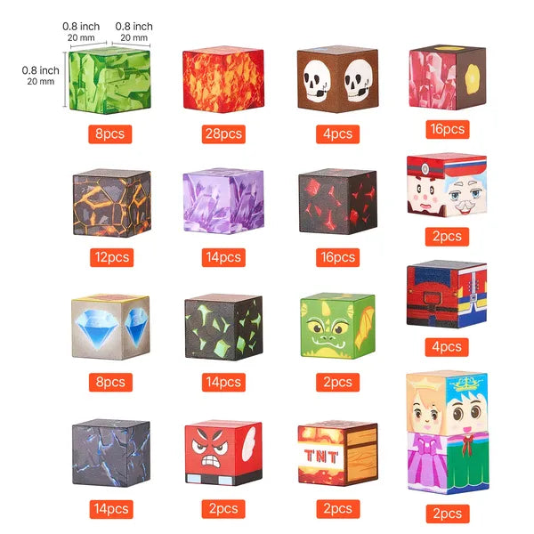 This 150-piece Dark Castle magnetic cube set is STEM educational toy for kids aged 3+. Single block size: 0.8 × 0.8 × 0.8 in.