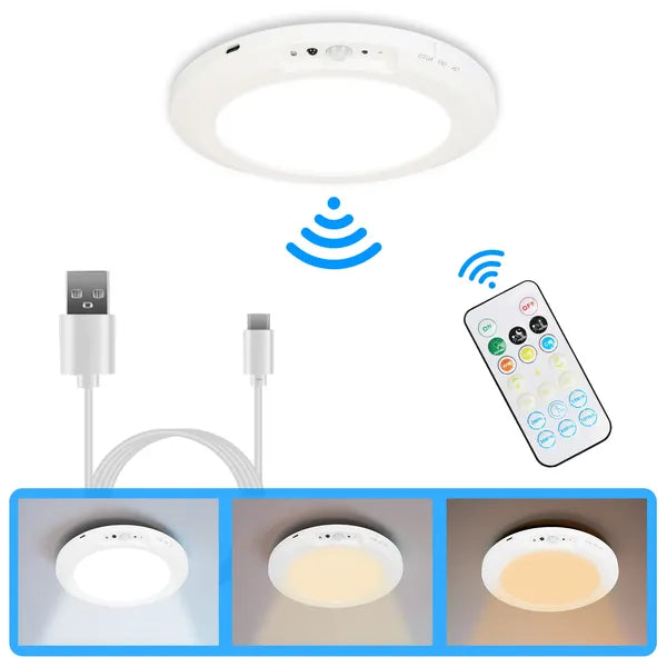Rechargeable Magnetic LED Ceiling Light, Motion Sensor, 3 Color Modes, Wireless Drill-Free Ceiling Lamp for Hallway Closet Stairs