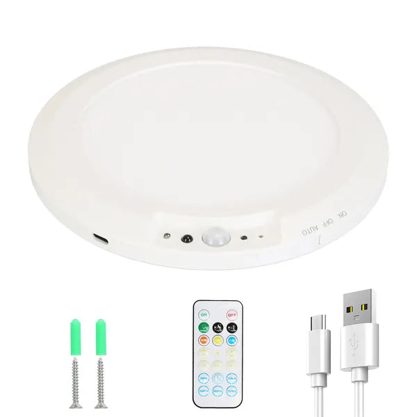 Rechargeable Magnetic LED Ceiling Light, Motion Sensor, 3 Color Modes, Wireless Drill-Free Ceiling Lamp for Hallway Closet Stairs