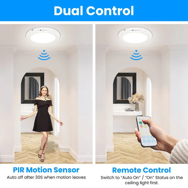 Rechargeable Magnetic LED Ceiling Light, Motion Sensor, 3 Color Modes, Wireless Drill-Free Ceiling Lamp for Hallway Closet Stairs