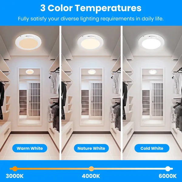 Rechargeable Magnetic LED Ceiling Light, Motion Sensor, 3 Color Modes, Wireless Drill-Free Ceiling Lamp for Hallway Closet Stairs