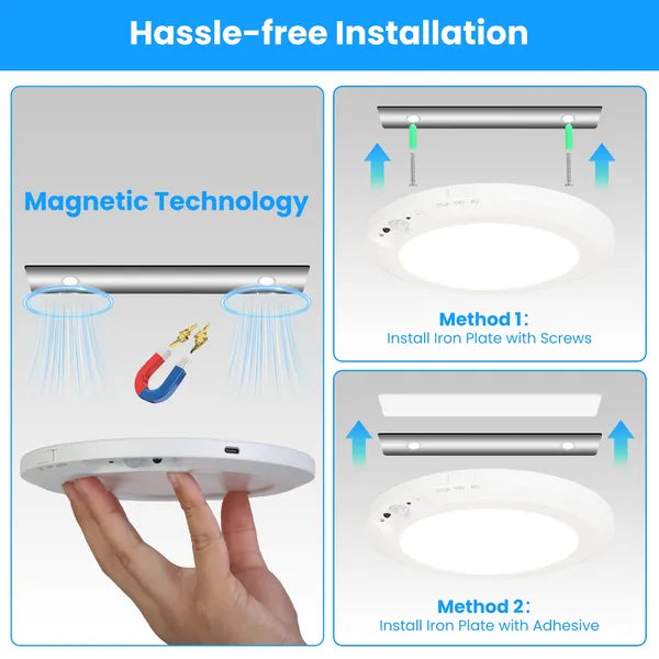 Rechargeable Magnetic LED Ceiling Light, Motion Sensor, 3 Color Modes, Wireless Drill-Free Ceiling Lamp for Hallway Closet Stairs