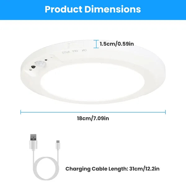 Rechargeable Magnetic LED Ceiling Light, Motion Sensor, 3 Color Modes, Wireless Drill-Free Ceiling Lamp for Hallway Closet Stairs