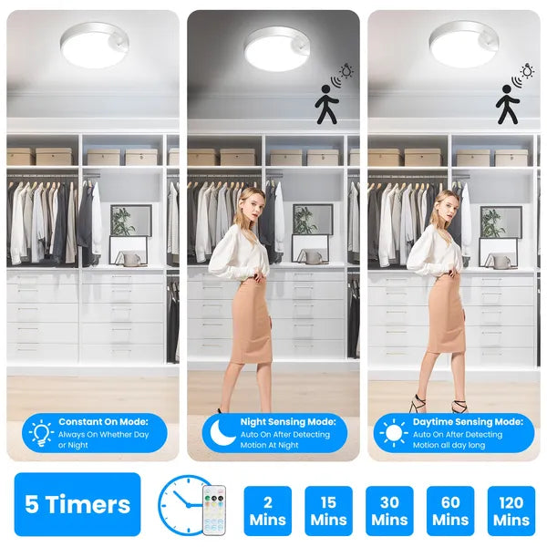 Rechargeable Magnetic LED Ceiling Light, Motion Sensor, 3 Color Modes, Wireless Drill-Free Ceiling Lamp for Hallway Closet Stairs