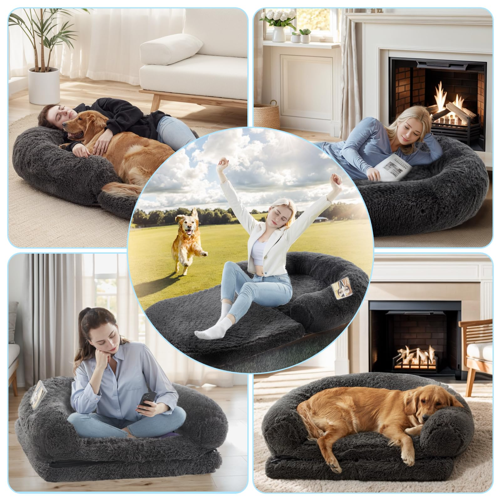 Orthopedic Human Dog Bed  Large, Foldable, Washable, Perfect for You & Your Dog