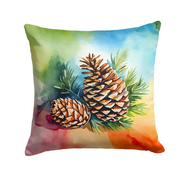 Aeelleea Maine White Pine Cone Tassels Watercolor Pillow 14x14 Machine Washable