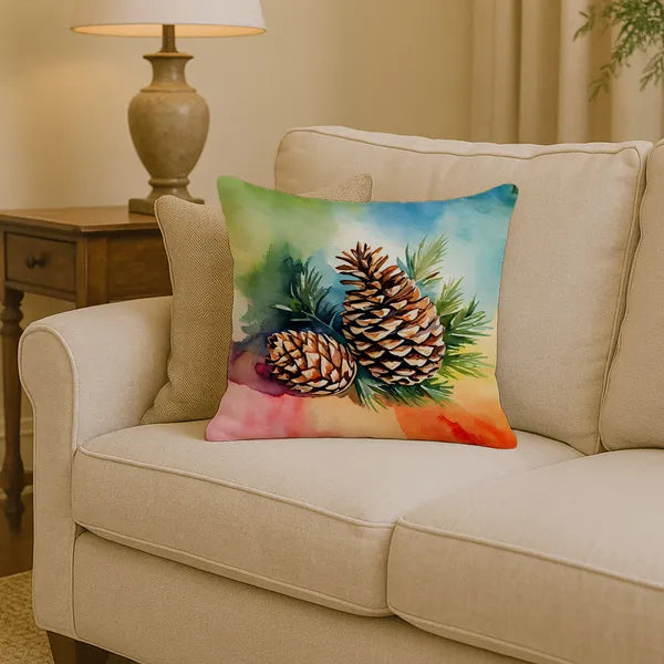 Aeelleea Maine White Pine Cone Tassels Watercolor Pillow 14x14 Machine Washable