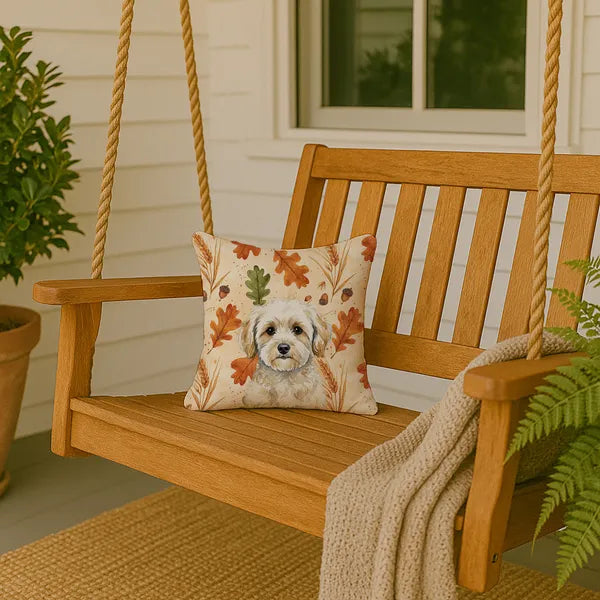 Aeelleea Maltipoo Heirloom Fall Pillow 14x14 in, Autumn Fluffy Doodle Cushion