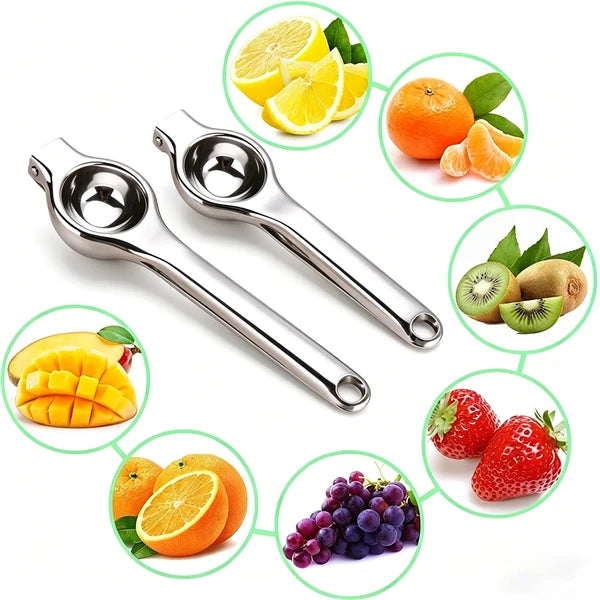 AEELLEEA Stainless Steel Manual Lemon Squeezer 2 Pack, Handheld Citrus Juicer for Lemon Lime Orange, Hand Press Fruit Juicer for Kitchen Bar