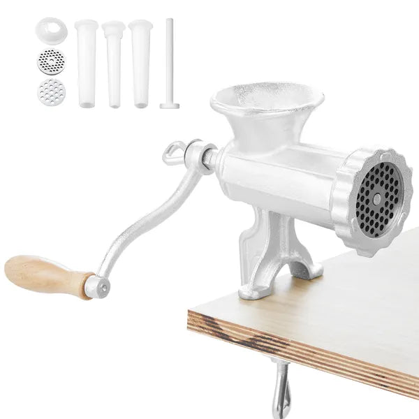 AEELLEEA Manual Cast Iron Meat Grinder 10.7" x 6.3" x 4.2", Hand Crank Mincer with Sausage Tubes for Home Kitchen Use