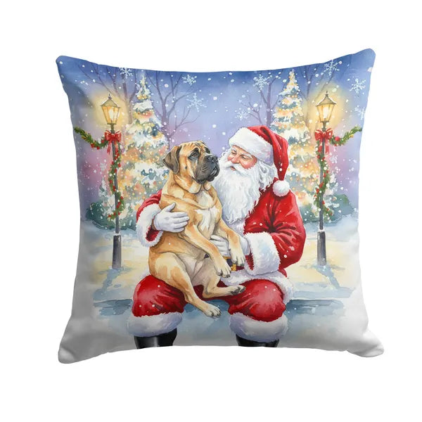 Aeelleea Mastiff Santa Throw Pillow 14x14 in, Christmas Dog Decor Cushion for Couch Bed Patio