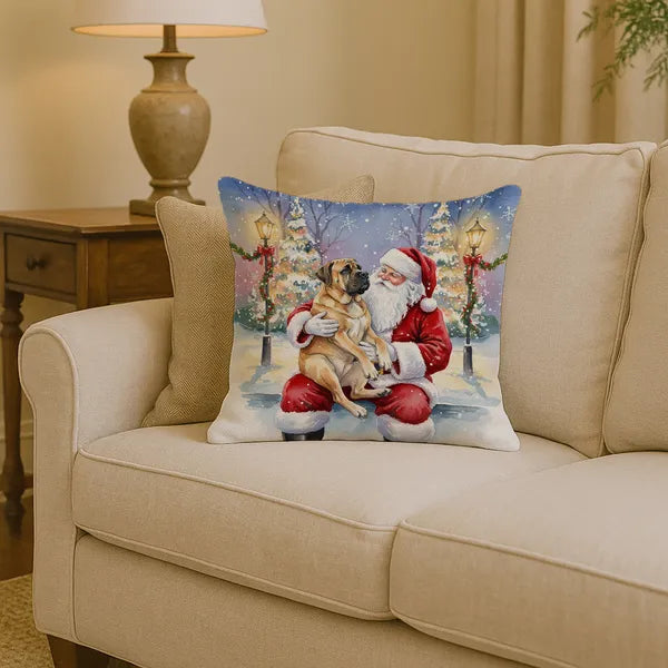 Aeelleea Mastiff Santa Throw Pillow 14x14 in, Christmas Dog Decor Cushion for Couch Bed Patio