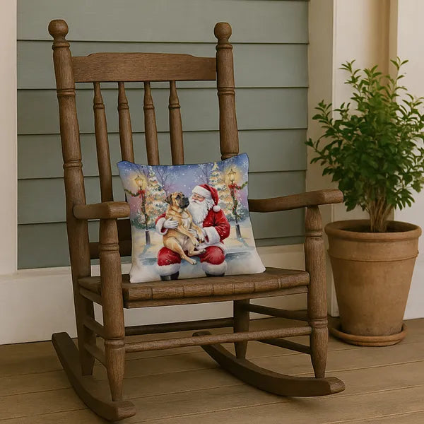 Aeelleea Mastiff Santa Throw Pillow 14x14 in, Christmas Dog Decor Cushion for Couch Bed Patio