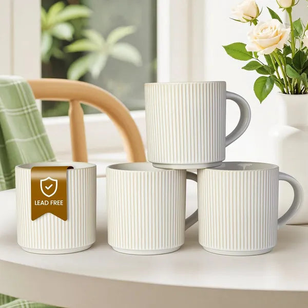 Aeelleea Matte White Coffee Mug Set of 4, 12oz Ceramic Mugs with Handle, Microwave & Dishwasher Safe for Coffee Tea Hot Cocoa Milk