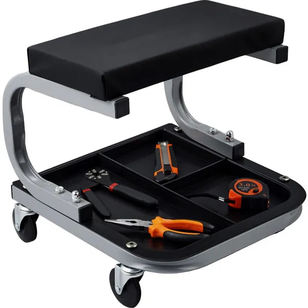 Mechanics Stool Garage Rolling Creeper Seat with Tool Tray 250 lbs Capacity Padded Cushion 4 Swivel Casters for Auto Repair Workshop