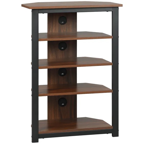 Aeelleea 4-Tier Industrial Corner Storage Shelf, 23.5×15.75×33.75 Inch Wooden Display Rack with Metal Frame for Home Office