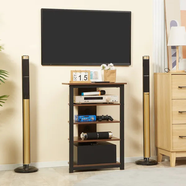 Aeelleea 4-Tier Industrial Corner Storage Shelf, 23.5×15.75×33.75 Inch Wooden Display Rack with Metal Frame for Home Office